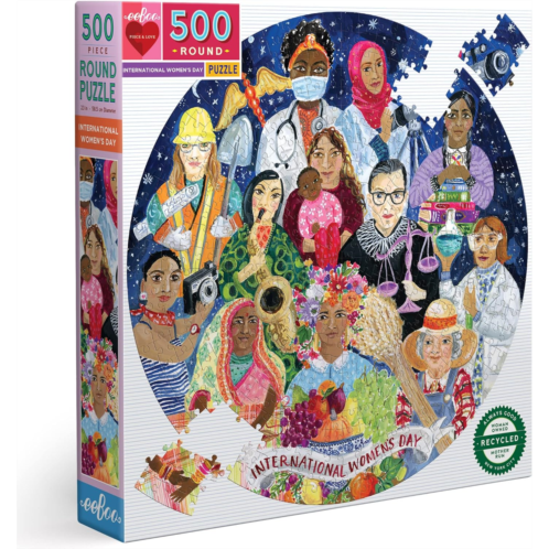 eeBoo: Piece and Love International Womens Day 500 Piece Round Jigsaw Puzzle for Adults, Jigsaw Puzzle for Adults and Families, Includes Glossy, Sturdy Pieces and Minimal Puzzle Du