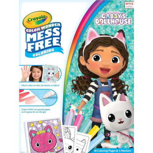 Crayola Gabbys Dollhouse Color Wonder, 18 Mess Free Coloring Pages & 5 No Mess Markers, Gift for Kids