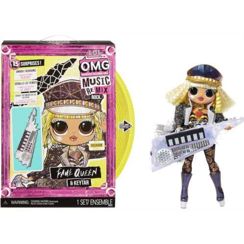 L.O.L. Surprise! Remix Rock Fame Queen Fashion Doll with 15 Surprises Including Keytar, Outfit, Shoes, Stand, Lyric Magazine, and Record Player Playset - Kids Gift, Toys for Girls
