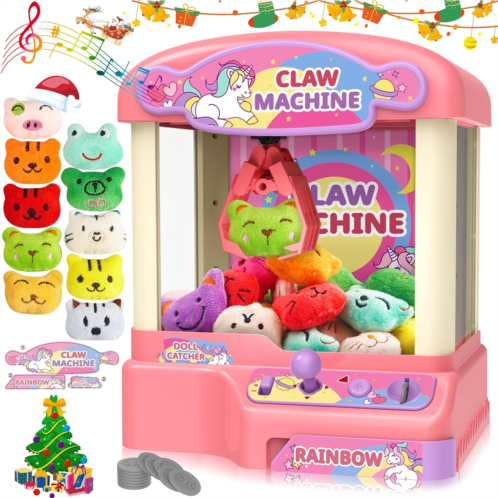 Cieyan Claw Machine for Kids, Arcade Games Mini Vending Machine with 10 Plush Animal and 12 Coin, Candy Claw Machine with Music, Gifts for Kids Birthday Gifts Toys for Girls Boys 5-8 8-13