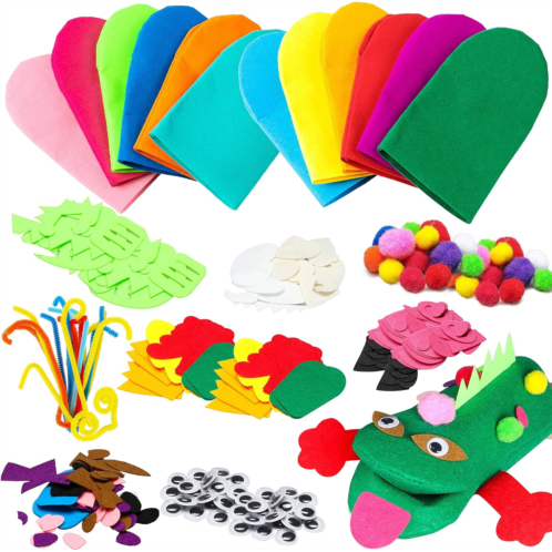 WATINC 12Pcs Hand Puppet Making Kit for Kids Art Craft Felt Sock Puppet Toys Creative DIY Make Your Own Puppets Pompoms Storytelling Role Play Party Supplies for Girls Boys