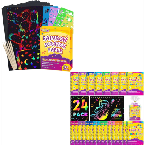 pigipigi 60 Pcs Magic Rainbow Scratch Paper and Party Favor Toy for Kids: 24 Pack Rainbow Art Scratch Notebook