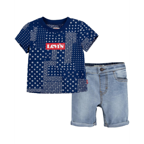 Levi  s Kids Short Sleeve Denim Shorts Set (Infant)