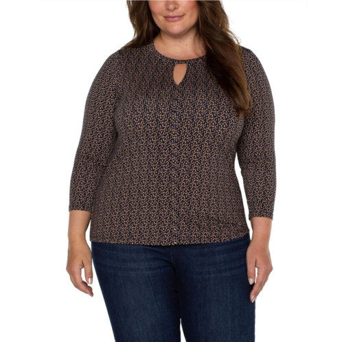 Womens Liverpool Los Angeles Plus Size Sleeve Crew Neck with Cutout Pleated Front