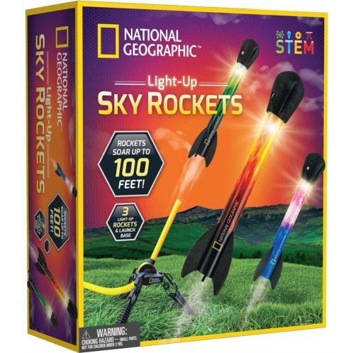 NATIONAL GEOGRAPHIC Air Rocket Toy ? Ultimate LED Rocket Launcher for Kids, Stomp and Launch the Light Up, Air Powered, Foam Tipped Rockets up to 100 Feet