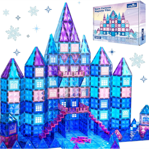 Little Pi 102pcs Frozen Princess Castle Magnetic Tiles Building Blocks - 3D Diamond Blocks, STEM Educational Toddler Toys for Pretend Play, 4 Year Old Girl Birthday Gifts Kids Ages 3 5 6 7 8
