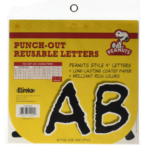 Eureka Classic Peanuts Letter, Number, Punctuation Mark, and Symbol Classroom Decorations for Teachers 4 H, 212 Pieces