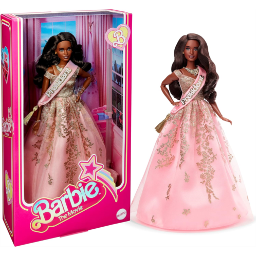 Barbie The Movie Doll, President Collectible Wearing Shimmery Pink and Gold Dress with Sash