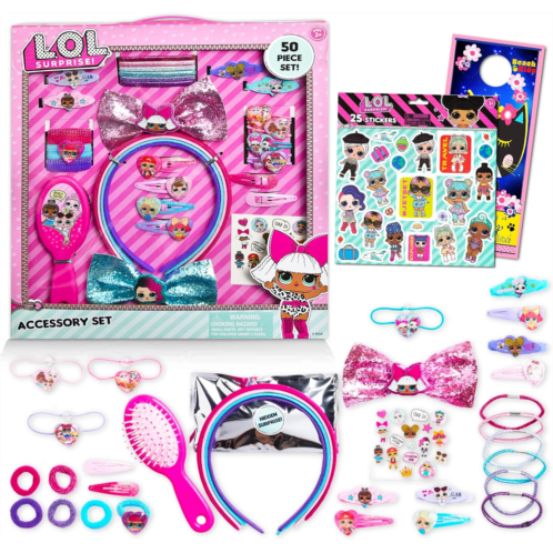 L.O.L. Surprise! LOL Surprise 50 Pc Hair Accessory Bundle ~ LOL Surprise Hair Kit with LOL Hair Clips, Headbands, Hair Brush, Hair Bow, Stickers and More! (LOL Accessories for Girls)