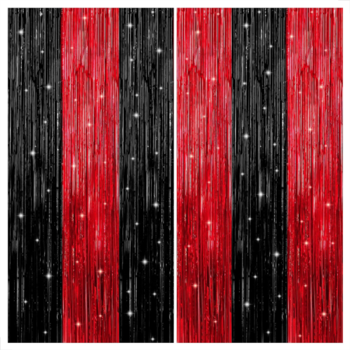 KatchOn, Red and Black Fringe Curtain - Pack of 2 XtraLarge, 8x6.4 Feet Red and Black Backdrop Curtain for Red and Black Party Decorations Sneaker Ball Decorations Casino Theme Par