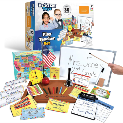 Ben Franklin Toys Dr. STEM Toys Play Teacher Role-Play Set Includes Reusable White Board, Bell, Report Cards, for Home or Classroom, Over 30 Pieces Included, Gift for Kids, Complete Set