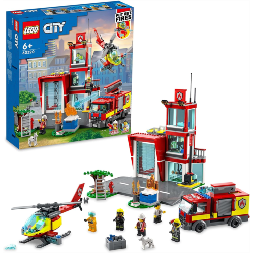 LEGO City Fire Station Set 60320 with Garage, Helicopter & Fire Engine Toys Plus Firefighter Minifigures, Emergency Vehicles Playset, Gifts for Kids Age 6 Plus