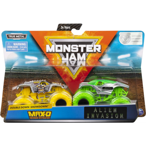 Monster Jam, Official Max D vs. Alien Invasion Die-Cast Monster Trucks, 1:64 Scale, 2 Pack