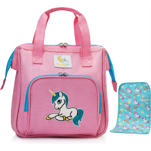HappyVk- Pink Baby Doll Diaper Bag with Doll Changing Pad- Handbag for Girls - Unicorn
