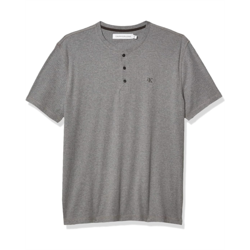 Mens Calvin Klein Short Sleeve Henley Ribbed Logo T-Shirt