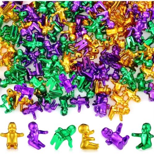 Sratte 150 Pcs Mardi Gras King Cake Baby 1 Inch Mini Plastic Baby Cake Toppers Purple Green Gold Mardi Gras Babies Tiny Plastic Babies Mini Plastic Babies Doll for Mardi Gras Party Decora