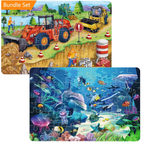 MINIWHALE Kids Puzzle Puzzles for Kids Ages 4-8 Underwater World + Engineering Floor Puzzle Raising Children Recognition &Promotes Hand-Eye Coordinatio