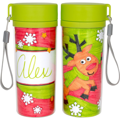 READY 2 LEARN Christmas Crafts - Design Your Own Travel Mugs - Set of 2 - Christmas Crafts for Kids - Reusable 11 oz Water Bottles - BPA Free