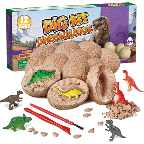 DIDUBUY Dino Eggs Dig Kit, 12 Pack Dinosaur Eggs Excavation Science Experiments Kits for Kids 4-12, Easter Basket / Stocking Stuffers, Toys for 3+ 4 5 6 7 8 9 10 Year Old Boys Girl