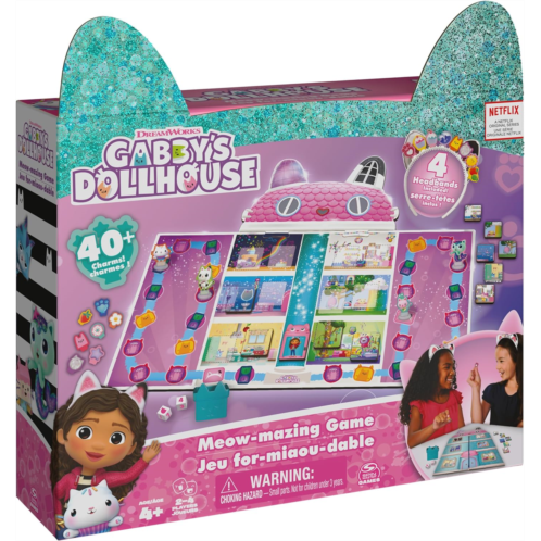 Spin Master Games Gabbys Dollhouse, Meow-Mazing Board Game Based on The DreamWorks Netflix Show with 4 Kitty Headbands, for Families & Kids Ages 4 and up
