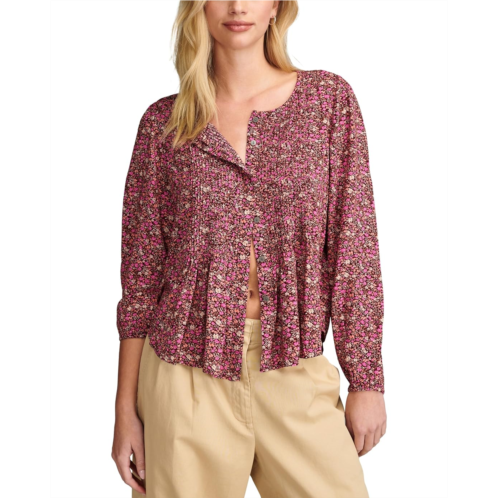 Lucky Brand Printed Button Down Pintuck Top