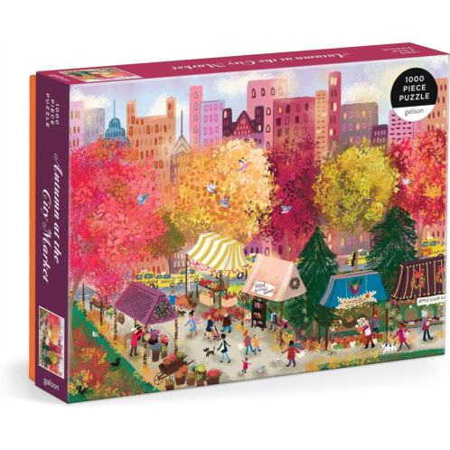Galison Autumn at The City Market - 1000 Piece Puzzle Fun and Challenging Activity with Bright and Bold Artwork of A Fall Day at A Farmers Market for Adults and Families