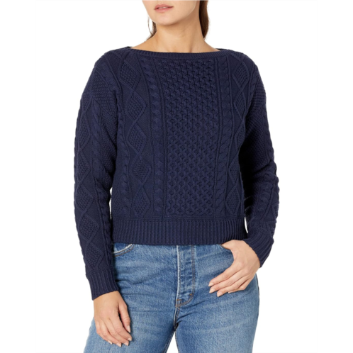 POLO Ralph Lauren Womens LAUREN Ralph Lauren Petite Aran-Knit Cotton Boatneck Sweater