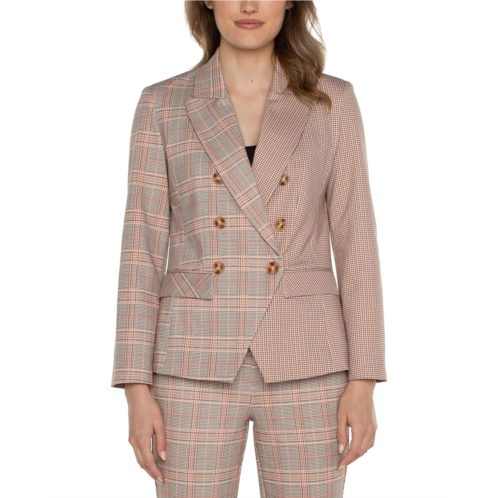 Liverpool Los Angeles Half & Half Double Breasted Blazer Glen Plaid Ponte