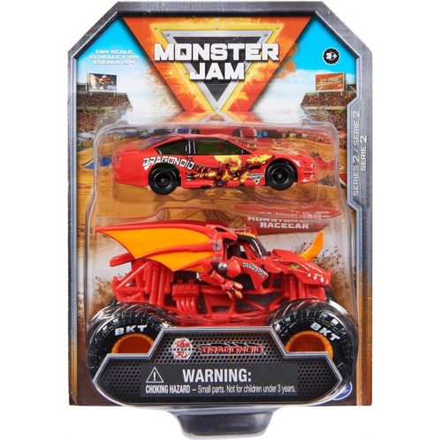 Monster Jam Official 1:64 Scale Diecast 2-Pack Monster Truck and Race Car: Dragonoid