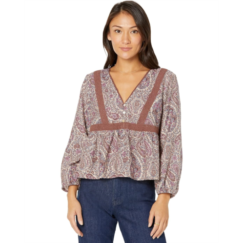 Lucky Brand Printed Lace Inset Babydoll Top