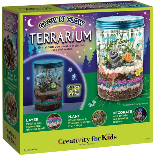 Creativity for Kids Grow N Glow Terrarium Kit for Kids - Educational Science Kits Ages 6-8+, Kids Gifts for Boys and Girls, Craft and STEM Projects