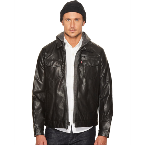 Levi s Faux Leather Trucker with Jersey Hood and Fleece Lining