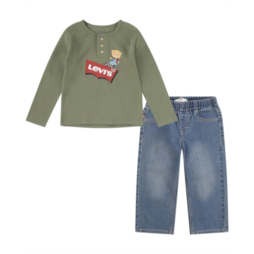 Levis Kids Long Sleeve Thermal Henley and Denim Two-Piece Outfit Set (Little Kids)