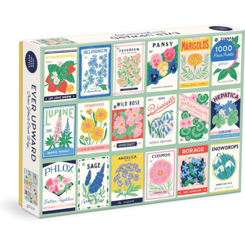 Galison Ever Upward ? 1000 Piece Puzzle Fun and Challenging Activity with Bright and Bold Artwork of Vintage Style Flower Seed Packets for Adults and Families