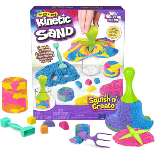 Kinetic Sand, Squish N Create Playset, with 13.5oz of Blue, Yellow, and Pink Play Sand, 5 Tools, Sensory Toys for Kids Ages 3 and Up