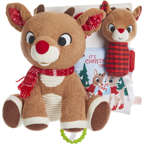 KIDS PREFERRED Rudolph The Red-Nosed Reindeer Set with Stuffed Animal, Plush Rattle, & Crinkle Teether Activity Soft Book, Christmas Holiday Toy, Boys & Girls 0 and up