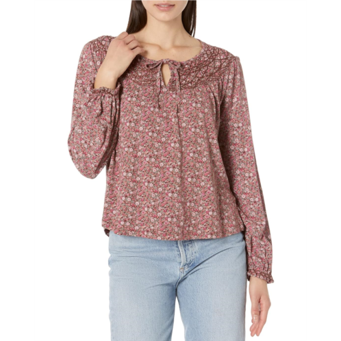 Lucky Brand Smocked Peasant Notch Neck Top