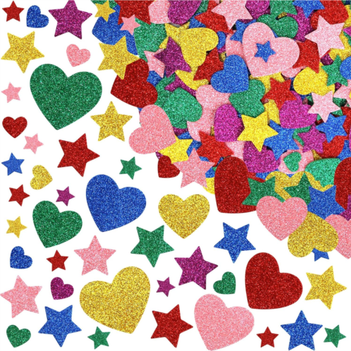 FANCY LAND Glitter Heart Star Foam Stickers Colorful Shape Sticker for Kids Art Craft Supplies 300Pcs