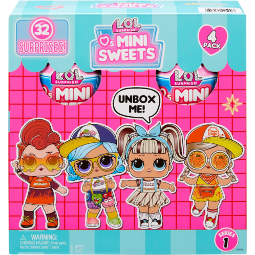 L.O.L. Surprise! 4-Pack Mini Sweets Dolls #1 with 32 Surprises, Candy Themed Accessories - Collectible Paper Packaging
