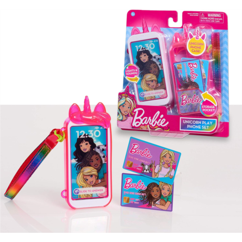 Barbie Unicorn Play Phone Set with Lights and Sounds, Unicorn Phone Case and Wristlet, Toy Cell Phone for Kids, Kids Toys for Ages 3 Up by Just Play