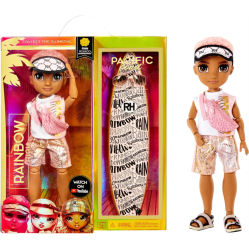 Rainbow High Pacific Coast Finn Rosado- Rose Gold Boy Fashion Doll with Pool Accessories playset, and Surfboard. Great Gift for Kids 6-12 Years Old