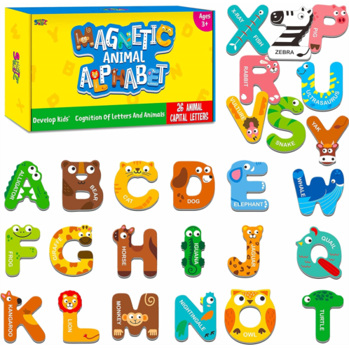 SpriteGru Large Size Magnetic Letters, Cute Animal Alphabet ABC Magnets for Fridge Colorful Uppercase Animals Toys Set Educational Spelling Learning Games for Kids, Toddlers 3 4 5 Years Old