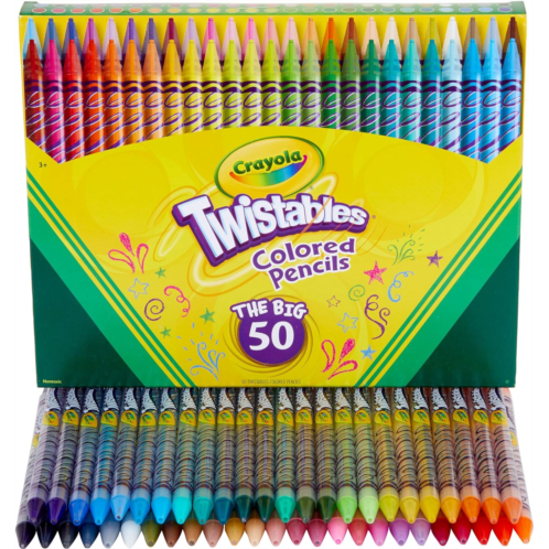 Crayola Twistables Colored Pencil Set (50ct), No Sharpen Colored Pencils For Kids, Kids Drawing Supplies, Coloring Set, Gifts, 4+ [Amazon Exclusive]