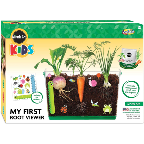 Creative Kids Miracle GRO My First Root Viewer- Decorate & Plant Your Own Garden - Stem Kit for Kids - Soil & Vegetable Seeds Included - Science Educational Teens Kids Gardening Set Age 6+, Mult