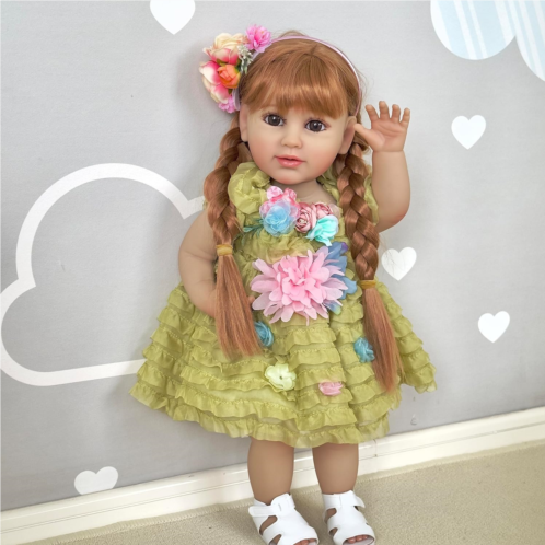 RXDOLL Realistic Reborn Baby Dolls Silicone Full Body 22 inch Reborn Toddler Lifelike Baby Dolls Weighted Real Baby Girls Vinyl Doll Waterproof for Girls Birthday Gift