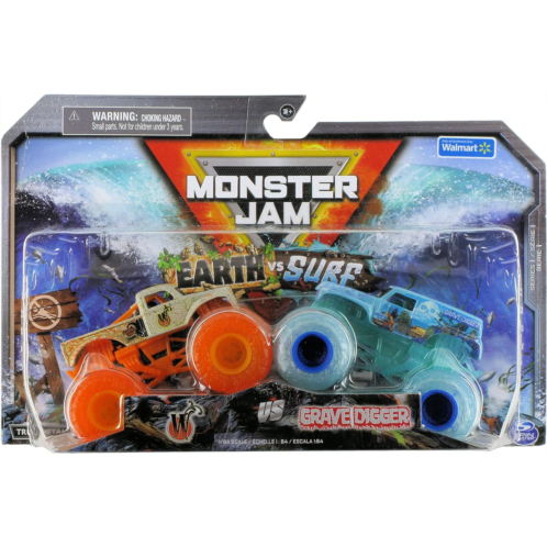 Monster Jam 2022 Earth vs Surf Series 2-Pack W Whiplash Earth vs Grave Digger Surf