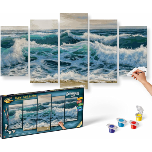 Schipper 602100562 Numbers, Stormy Lake Adults, Including Brush and Acrylic Paints, 5 Pictures, Master Class Polyptych, Professional, Edition, 132 x 72 cm