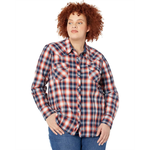 Roper Plus Size Blue Ombre Dobby Plaid Western Blouse w/ Snaps