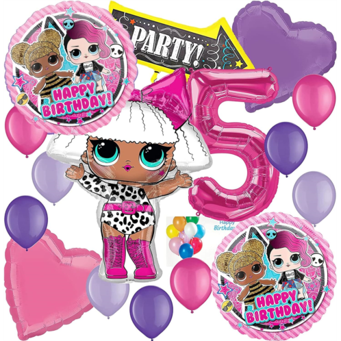 PARTYCITY Amscan38446 Licensed Birthday Party Supplies Decorations LOL Diva Supris Doll Theme Round Character Mylars, Large Diva Character Mylar, Heart Mylars, Large Party Arrow Mylar, 5th B