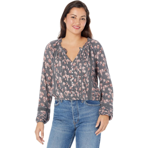 Lucky Brand Embroidered Peasant Lace Trim Top